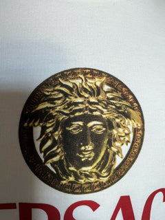 Neu mit Etikett: 450 $ Versace Medusa Home Signature Print Weißes T-Shirt mit Rundhalsausschnitt L 85989