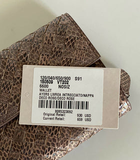 Neu mit Etikett: 930 $ Bottega Veneta Zipper Ayers Schlangenleder-Deko-Rose-Geldbörse 150509 