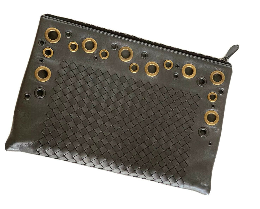 Neu mit Etikett: 1.150 $ Bottega Venera Intrecciato Damen-Clutch aus metallisch grauem Leder 549307 