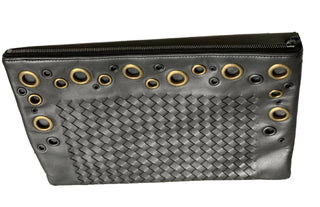 Neu mit Etikett: 1.150 $ Bottega Venera Intrecciato Damen-Clutch aus metallisch grauem Leder 549307 