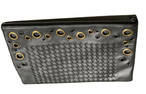 NWT $1150 Bottega Venera Intrecciato Women's Metallic Gray Leather Clutch 549307
