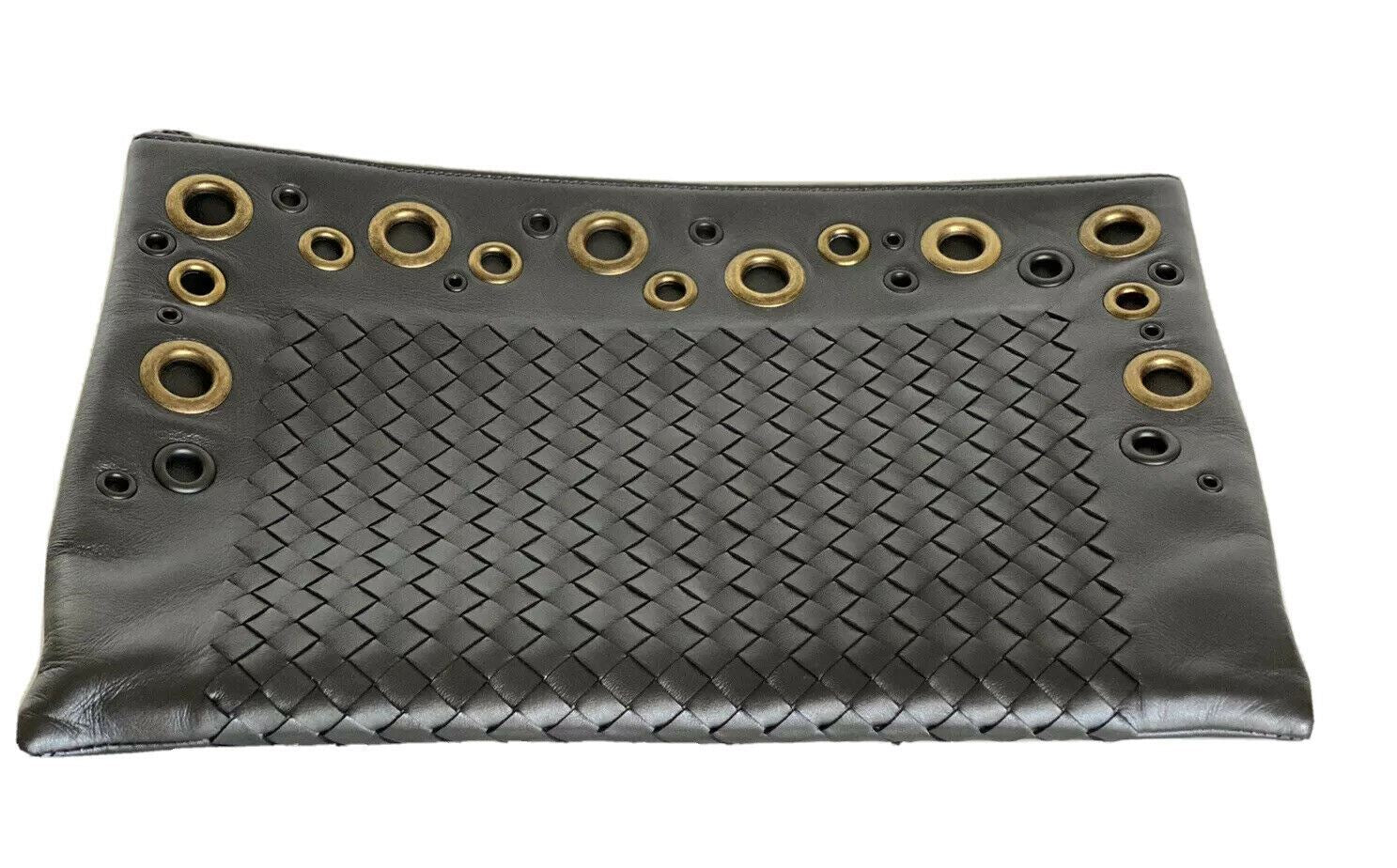 NWT $1150 Bottega Venera Intrecciato Women's Metallic Gray Leather Clutch 549307