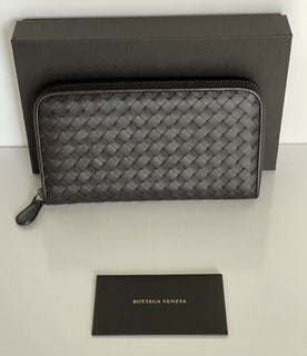 NWT $800 Bottega Veneta Intrecciato Zipper Leather Wallet Espresso 114076 IT
