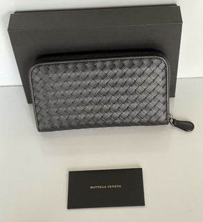 NWT $800 Bottega Veneta Intrecciato Zipper Leather Wallet Espresso 114076 IT