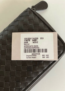 NWT $800 Bottega Veneta Intrecciato Zipper Leather Wallet Espresso 114076 IT