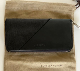 NWT 720 $ Bottega Veneta Continental Zip Around Lederbrieftasche Schwarz 573431 Italien 