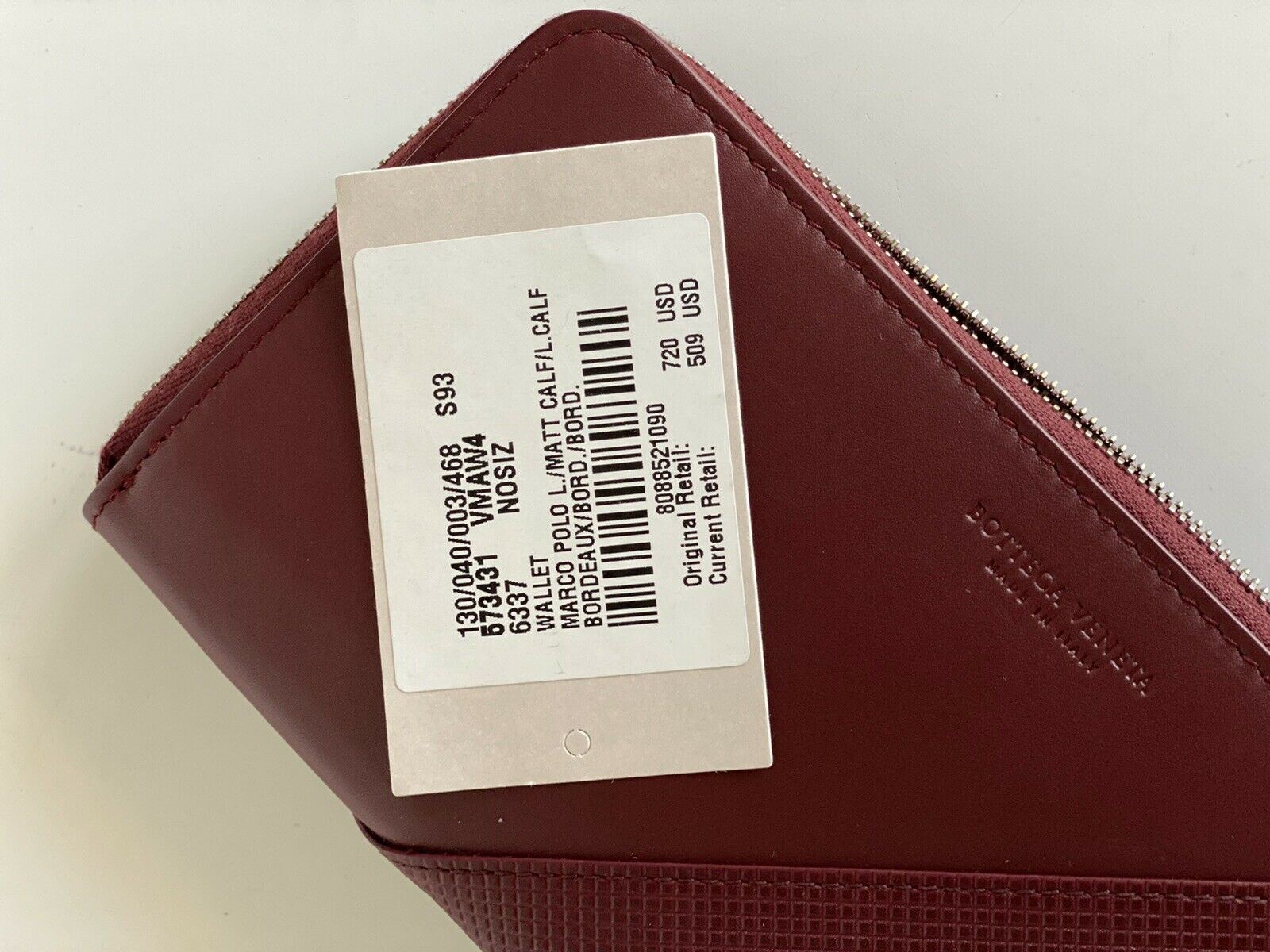NWT $720 Bottega Veneta Continental Zip Around Leather Wallet Bordeaux 573431