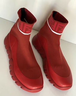 Neu $ 850 Fendi Herren Technical Knit Logo Red High Top Sock Sneaker 8 US (41 Eu) 