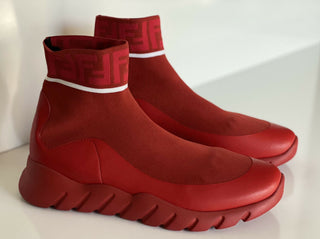 Neu $ 850 Fendi Herren Technical Knit Logo Red High Top Sock Sneaker 8 US (41 Eu) 