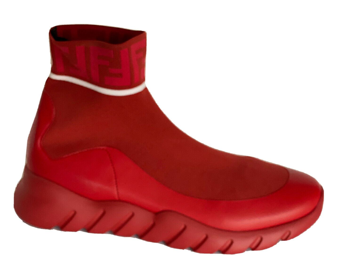 New $850 Fendi Men's Technical Knit Logo Red High Top Sock Sneaker 8 US (41 Eu)