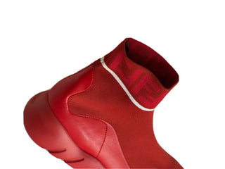 Neu $ 850 Fendi Herren Technical Knit Logo Red High Top Sock Sneaker 8 US (41 Eu) 