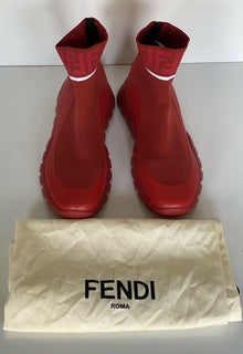 Neu $ 850 Fendi Herren Technical Knit Logo Red High Top Sock Sneaker 8 US (41 Eu) 