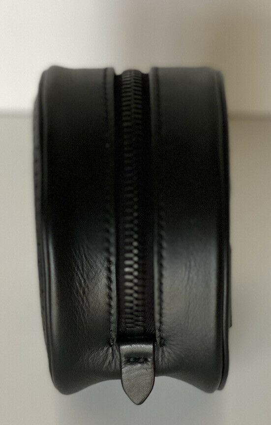 NWT $410 Bottega Veneta Black Perforated Round Compact Pouch 572037 Italy