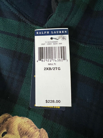 NWT $228 Polo Ralph Lauren Long Sleeve Bear Sweater with Hoodie Green 2XB/2TG