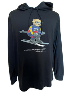 Neu mit Etikett: 69,50 $ Polo Ralph Lauren Langarm-Bären-T-Shirt mit Kapuze, Schwarz, Größe L 