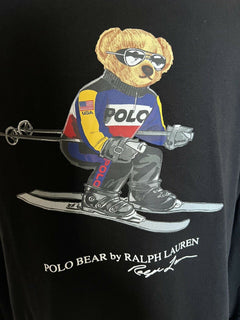 Neu mit Etikett: 69,50 $ Polo Ralph Lauren Langarm-Bären-T-Shirt mit Kapuze, Schwarz, Größe L 