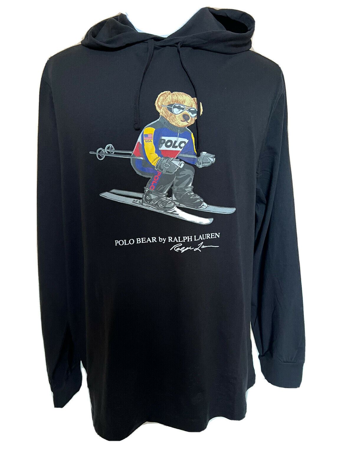 NWT $69.50 Polo Ralph Lauren Long Sleeve Bear T-shirt with Hoodie Black XL