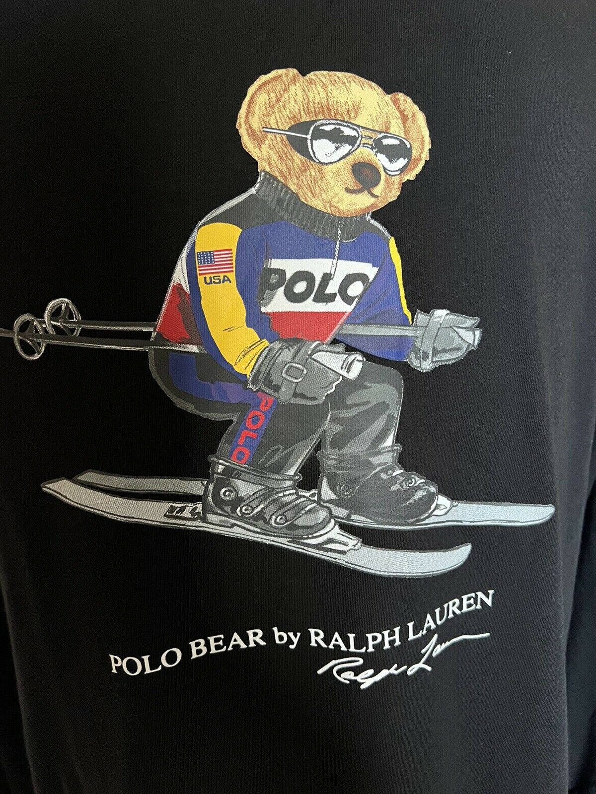 NWT $69.50 Polo Ralph Lauren Long Sleeve Bear T-shirt with Hoodie Black XL
