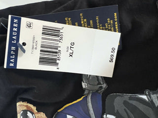 Neu mit Etikett: 69,50 $ Polo Ralph Lauren Langarm-Bär-T-Shirt mit Kapuze Schwarz XL 