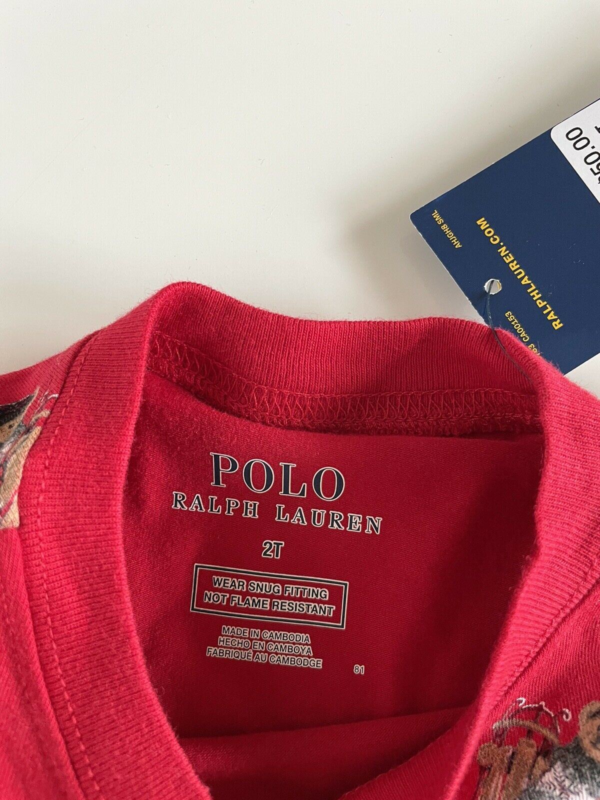 NWT $50 Polo Ralph Lauren Bear Boy's Red 2 Piece Pajama Set 24 Months
