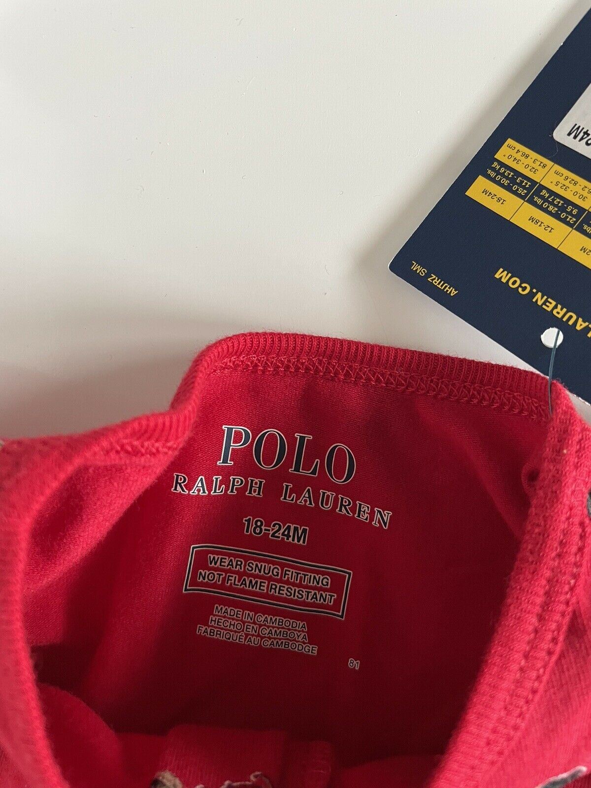 Neu mit Etikett: 45 $ Polo Ralph Lauren Bear Langarm-Einteiler in Rot, 18–24 Monate