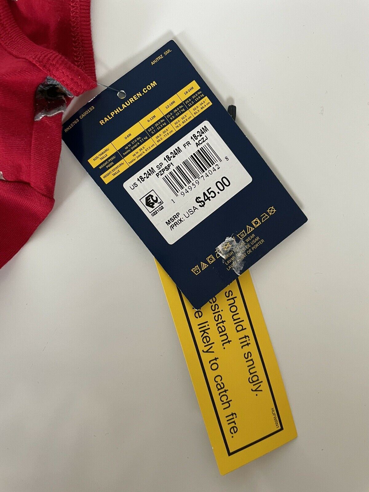Neu mit Etikett: 45 $ Polo Ralph Lauren Bear Langarm-Einteiler in Rot, 18–24 Monate