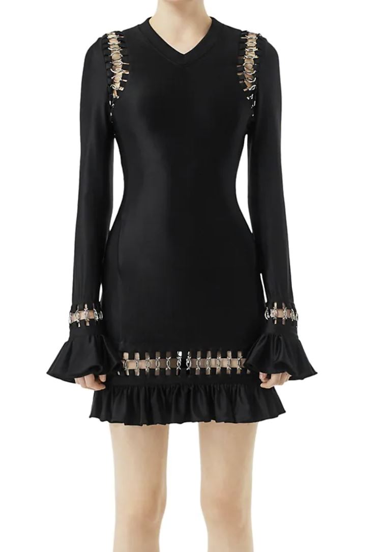 NWT $2790 Burberry Women's Black Ring-Frill Mini Dress Medium Italy Large