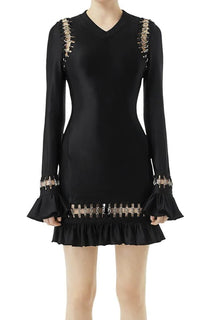 Neu mit Etikett: 2.790 $ Burberry Damen-Minikleid mit Ringrüschen in Schwarz, Größe M, Italien, Größe L