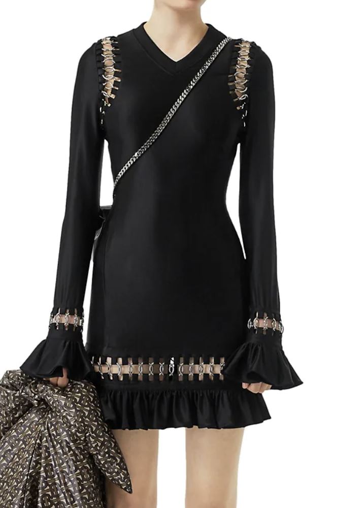 NWT $2790 Burberry Women's Black Ring-Frill Mini Dress Medium Italy Large
