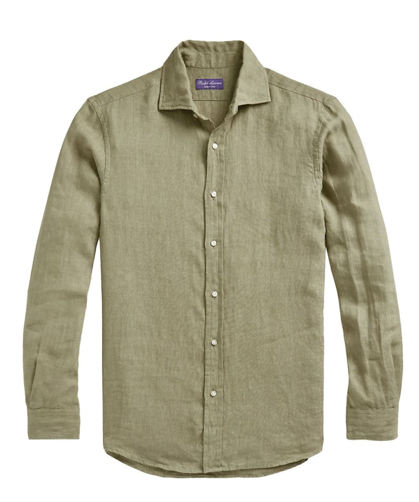 Neu mit Etikett: 395 $ Ralph Lauren Purple Label Herren-Sporthemd „Serengeti“ aus Leinen, Olivgrün, XL