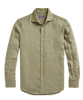 Neu mit Etikett: 395 $ Ralph Lauren Purple Label Herren-Sporthemd „Serengeti“ aus Leinen, Olivgrün, XL