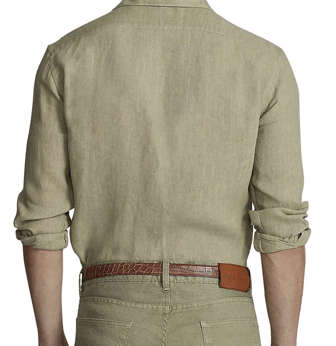 NWT $395 Ralph Lauren Purple Label Men's Serengeti Linen Sport Shirt Olive XL IT