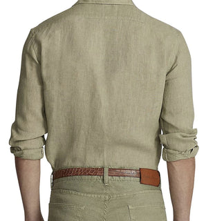 Neu mit Etikett: 395 $ Ralph Lauren Purple Label Herren-Sporthemd „Serengeti“ aus Leinen, Olivgrün, XL