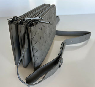 Neu mit Etikett: 1650 $ Bottega Veneta Intrecciato Leder 3 in 1 Umhängetasche Graphit 609692