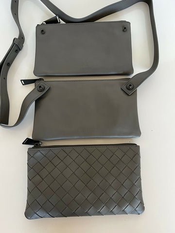 NWT $1650 Bottega Veneta Intrecciato Leather 3 in 1 Crossbody Graphite  609692