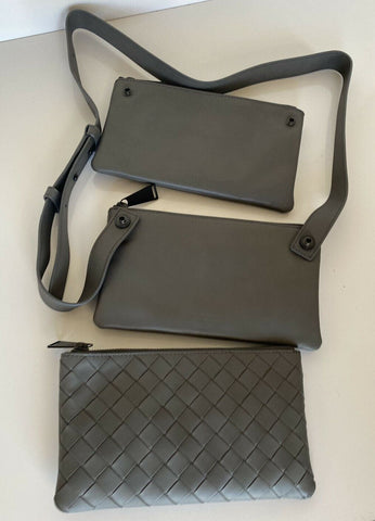 NWT $1650 Bottega Veneta Intrecciato Leather 3 in 1 Crossbody Graphite  609692