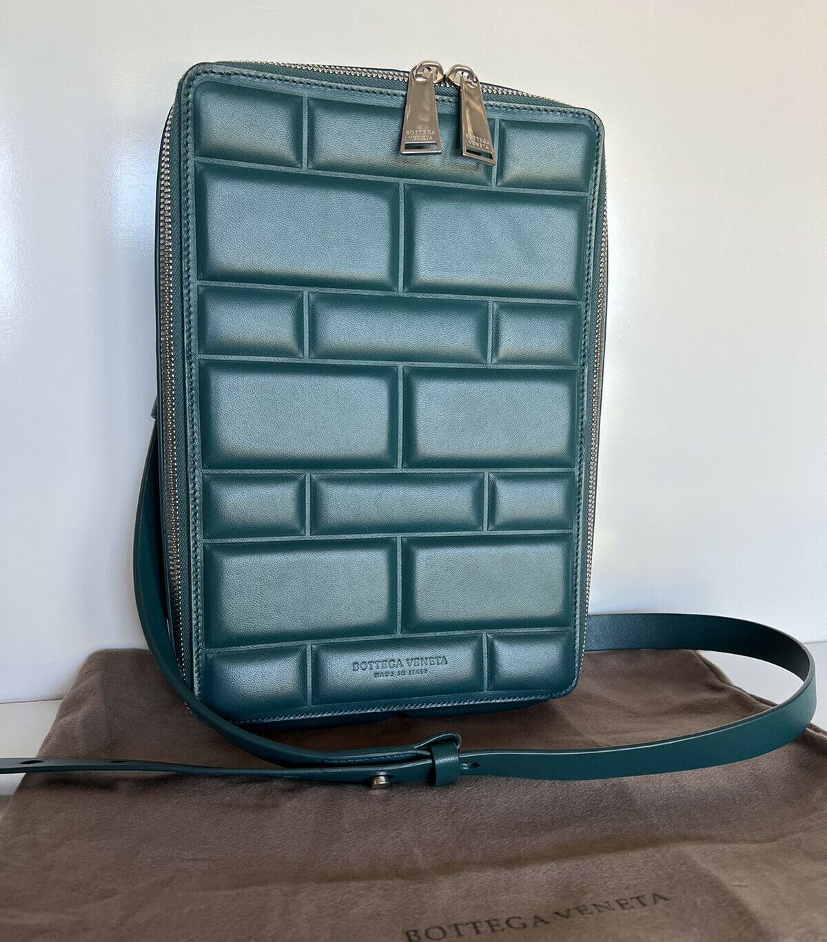 NWT $2290 Bottega Veneta Nappa Leather Teal Modern Crossbody Bag Italy 596730