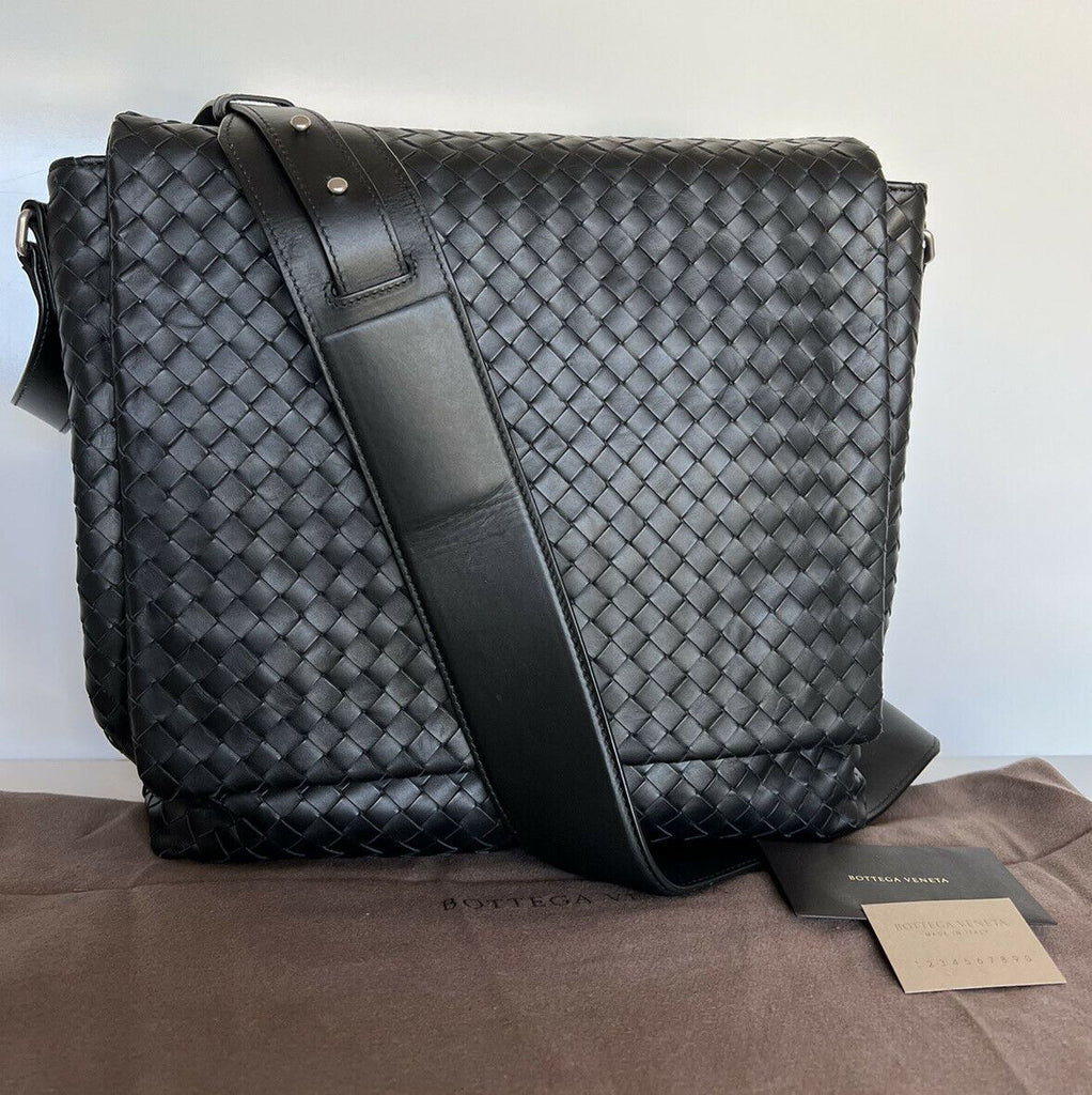 NWT 3000 $ Bottega Veneta Leder Intrecciato Schwarze Umhängetasche Italien 577538 