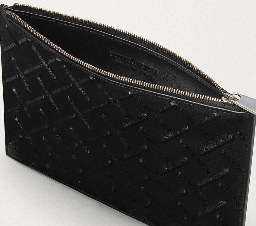 NWT $750 Bottega Veneta Nappa19 Graphic Black Leather Pouch Case 592643 Italy