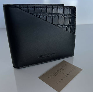 Neu mit Etikett: 750 $ Bottega Veneta Bifold-Geldbörse aus französischem Leder und Alligatorleder 619389 IT 