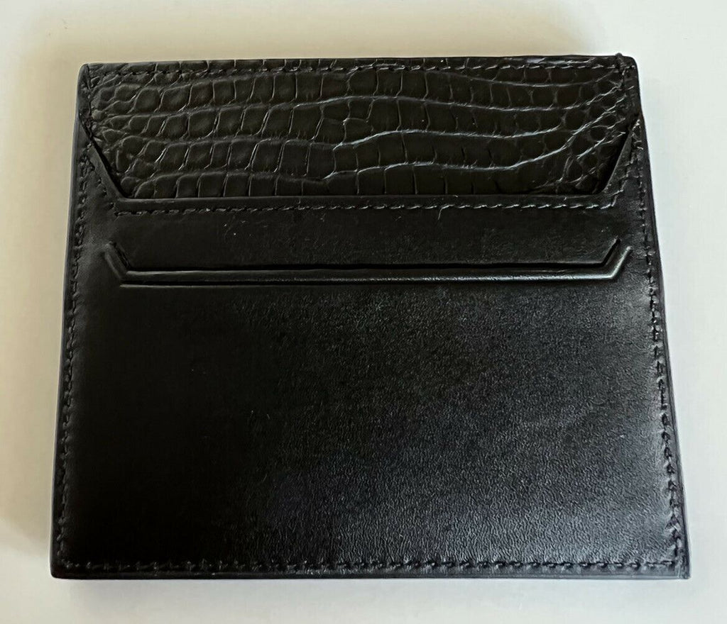 Neu mit Etikett: 490 $ Bottega Veneta Herren-Kartenetui aus Leder und Alligatorleder Schwarz 581060 Italien 