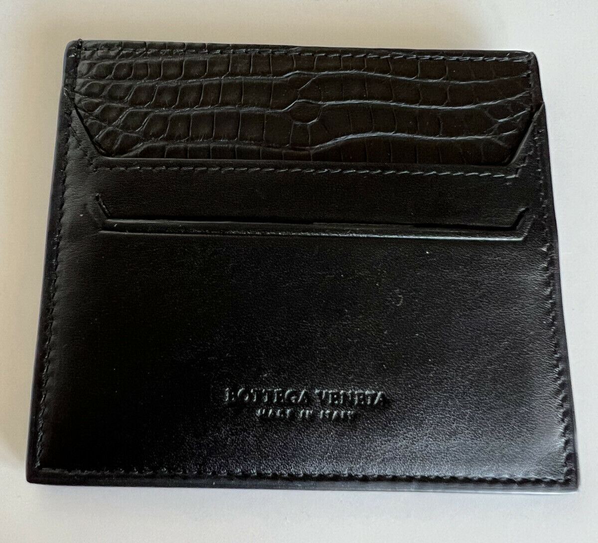 NWT $490 Мужской футляр для карт Bottega Veneta из кожи и кожи аллигатора, черный 581060 Италия 