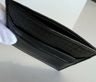 Neu mit Etikett: 490 $ Bottega Veneta Herren-Kartenetui aus Leder und Alligatorleder Schwarz 581060 Italien 