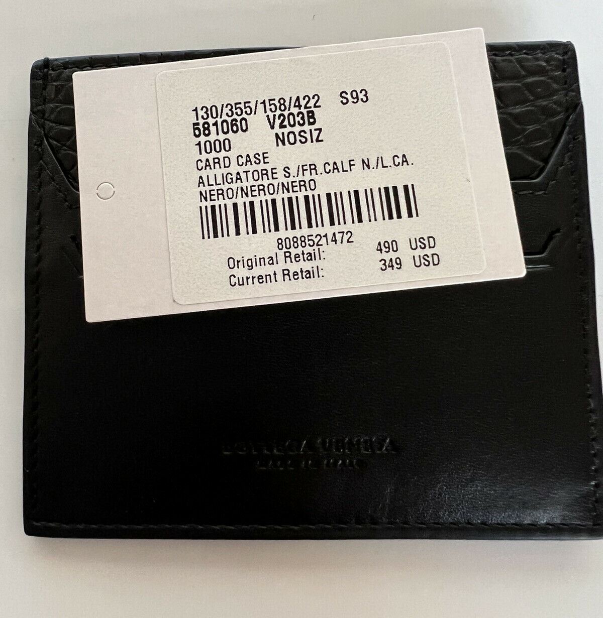 NWT $490 Мужской футляр для карт Bottega Veneta из кожи и кожи аллигатора, черный 581060 Италия 