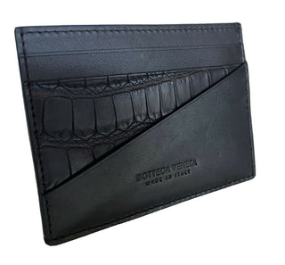 Neu mit Etikett: 540 $ Bottega Veneta Herren-Kartenetui aus Leder und Alligatorleder Schwarz 618957 Italien