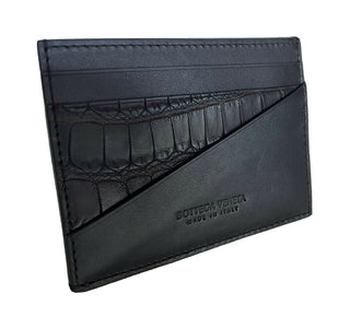 Neu mit Etikett: 540 $ Bottega Veneta Herren-Kartenetui aus Leder und Alligatorleder Schwarz 618957 Italien
