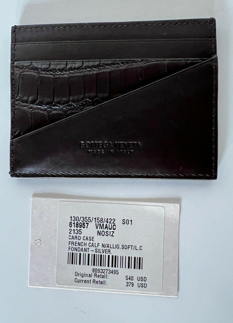 NWT $540 Мужской футляр для карт Bottega Veneta из кожи и кожи аллигатора, черный 618957 Италия