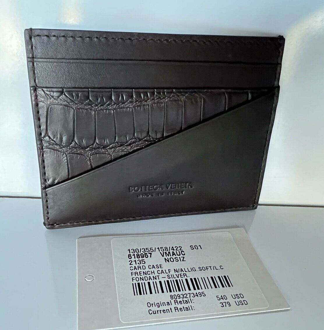 Neu mit Etikett: 540 $ Bottega Veneta Herren-Kartenetui aus Leder und Alligatorleder Schwarz 618957 Italien