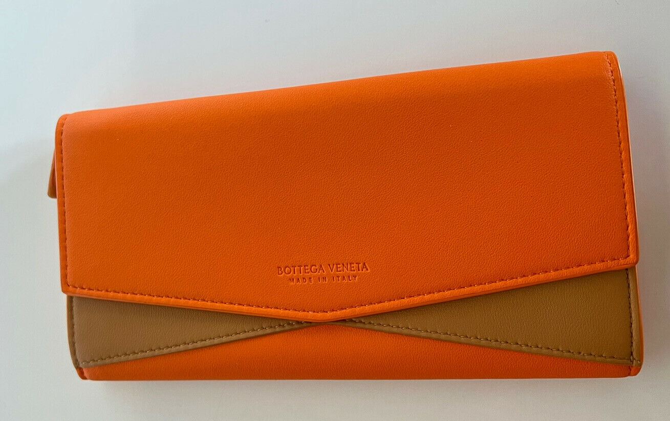 NWT $790 Bottega Veneta Leather Continental Light Orange/Caramel Wallet 608260