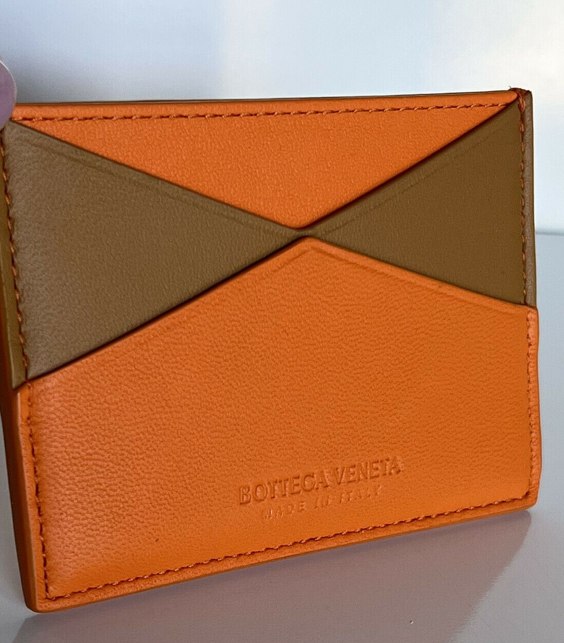 NWT $270 Bottega Veneta Women's Leather Card Case Light Orange, Caramel 597976